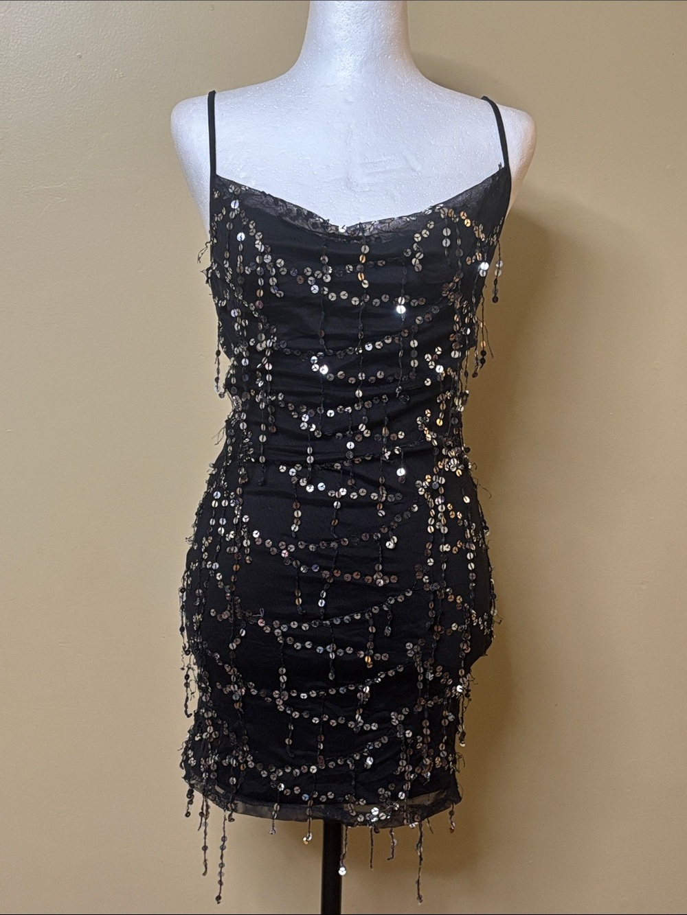 Forever 21 Black Sequin Fringe Spaghetti Strap Dress